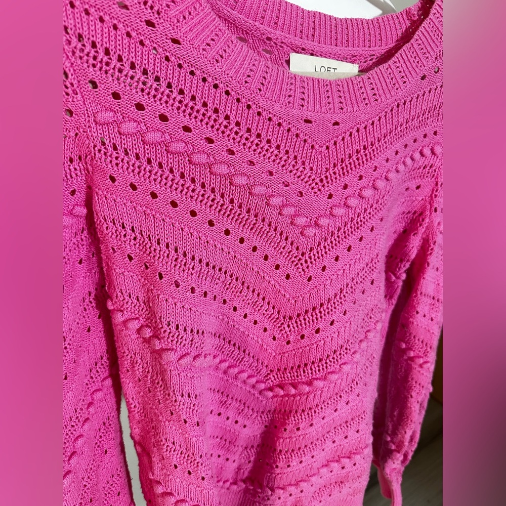 LOFT Pink Pointelle Knit Sweater – Size XS – 100% Cotton - Picture 6 of 7